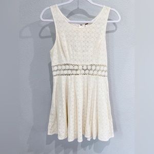 Free People Boho Crochet Fitted With Daisies Neutral Skater Coastal Dress